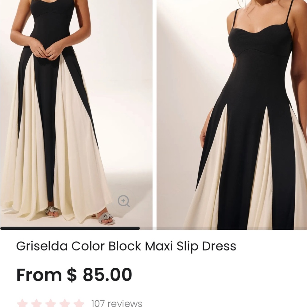 Black and Cream Color Block Maxi Slip Dress